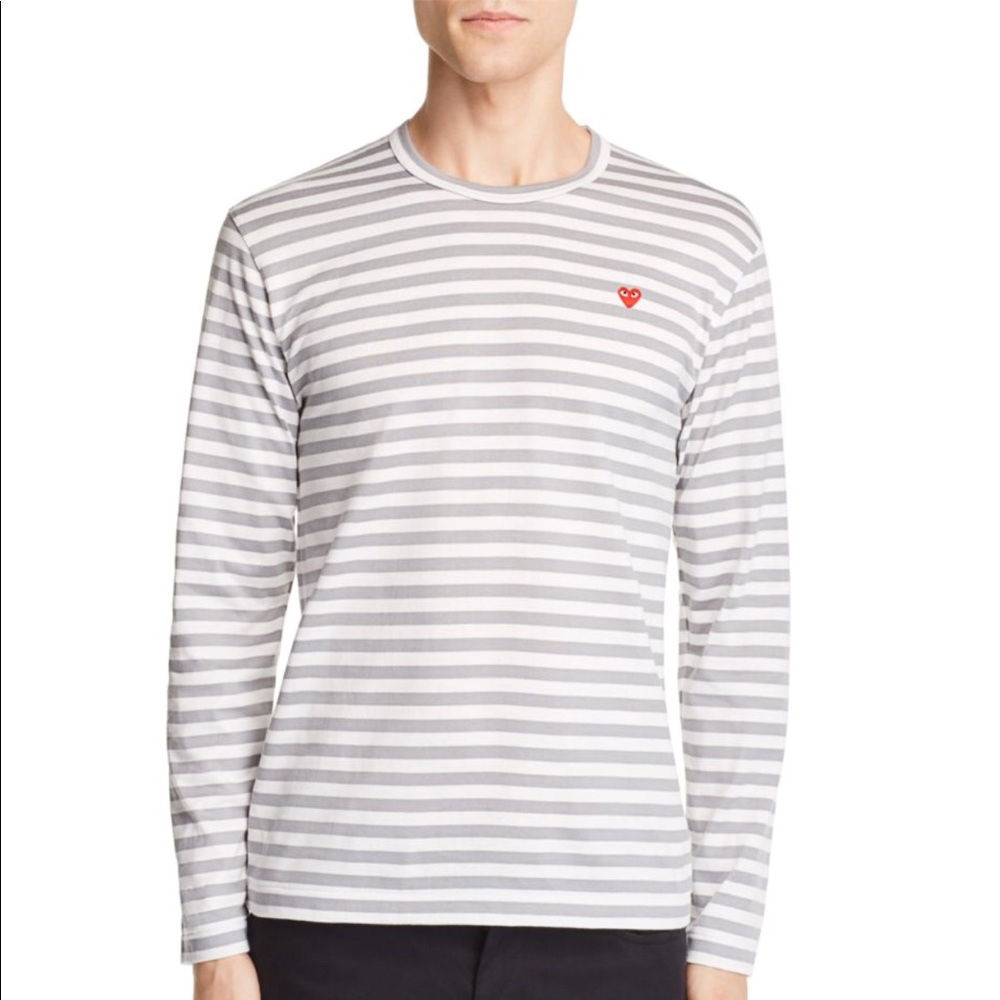 comme des garcons: gray+white striped long sleeve
